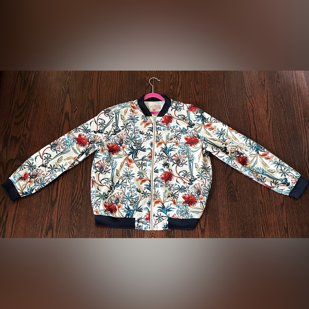 Anthropologie Philosophy Flower Bomber Jacket with Full Zip size Large